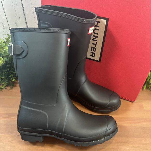 Hunter Women's Original Back Adjustable Short Rain Boots Black Size 9 - Picture 2 of 8